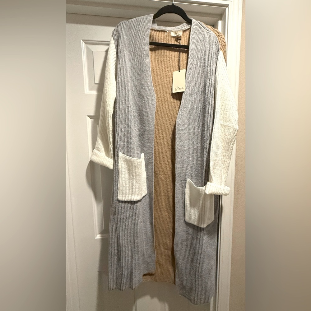 NWT Elan Grey Color Block Kitson Cardigan- Small
